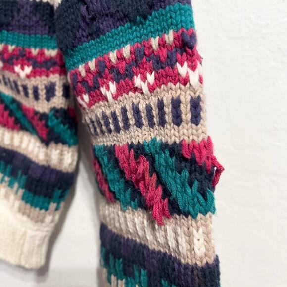 Vintage Eddie Bauer Cardigan Small Sweater Cotton Cottage Green Pink Pattern - Picture 5 of 11